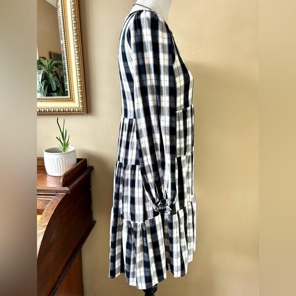 Anthropologie Maeve Amber Tiered Tunic Babydoll Dress Long Sleeve Plaid Size S - Picture 7 of 11